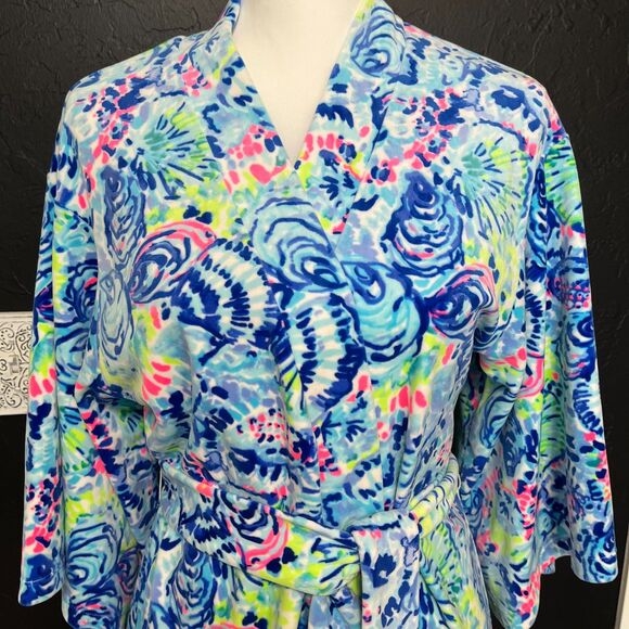 Lilly Pulitzer Elaine Velour Robe – Multi Ocean Commotion Print XXS/XS - Picture 11 of 13